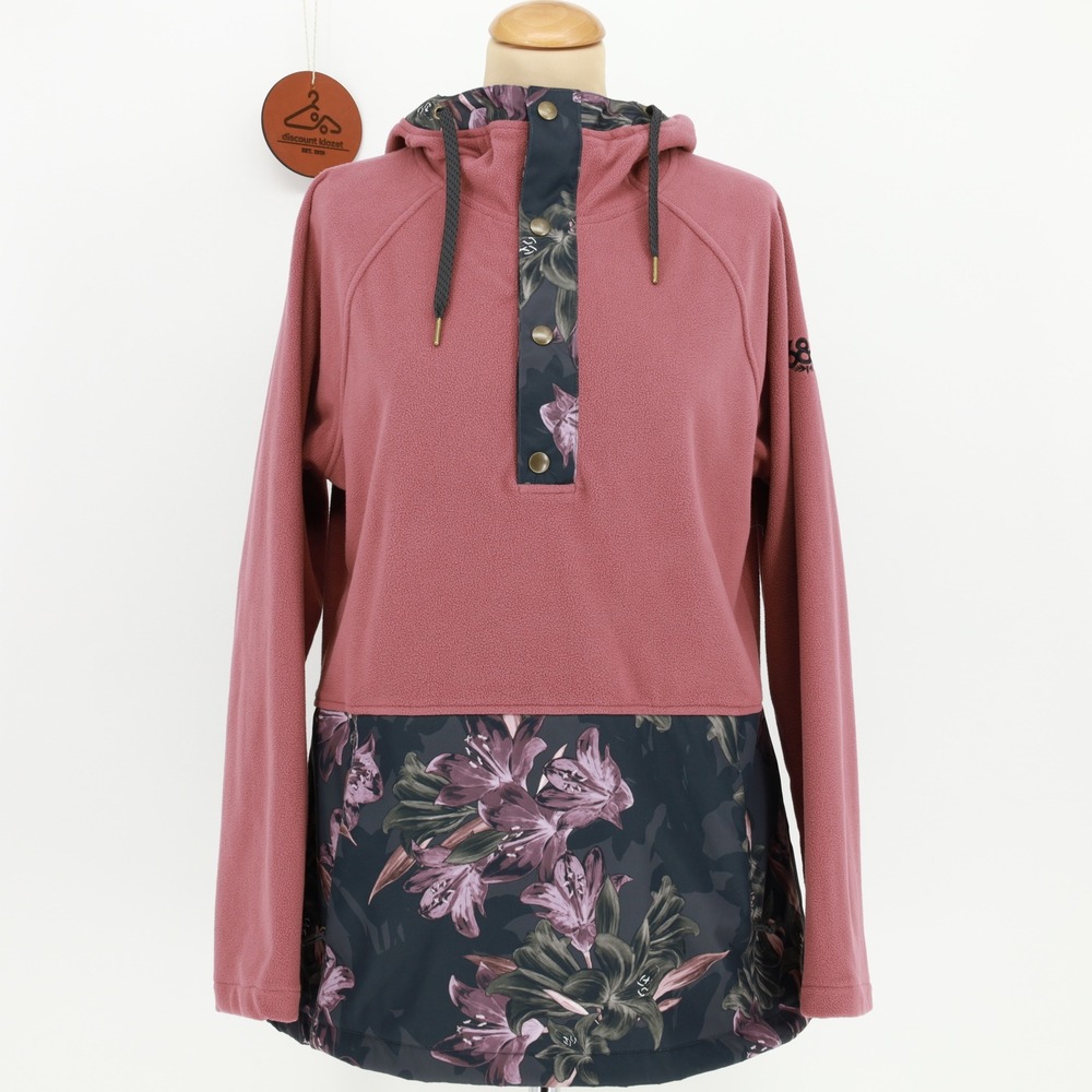 686 Women Hera Anorak Fleece Pink Floral Hooded Pullover L9WLAY08 Size Medium